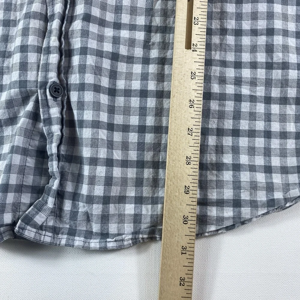 Columbia Button Down Shirt Mens XL Grey‎ White Check Cotton Stretch Short Sleeve